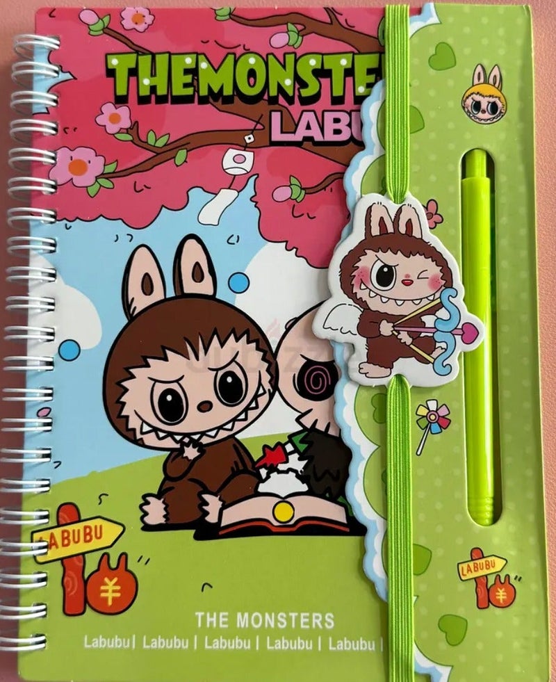 Labubu Cartoon Spiral Notebook Set with Pen & Elastic Band - Image 2